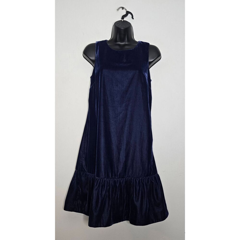 J. Crew Dress Size 2 Blue Velvet Ruffle Hem Sleeveless Party Holiday